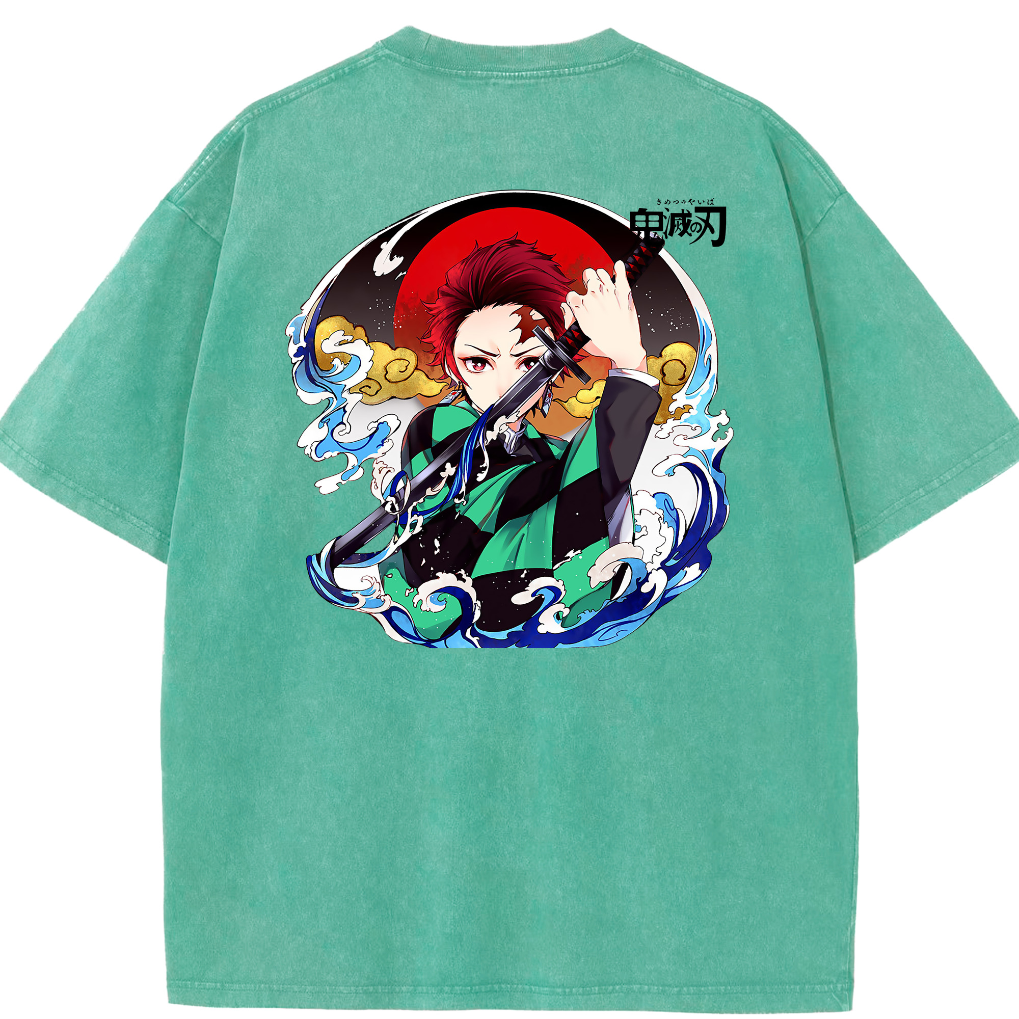 （画像用） 鬼滅の刃 竈門 炭治郎／かまど たんじろう Kamado Tanjirou 綿100% ヴィンテージ風 半袖Tシャツ（背面プリント）